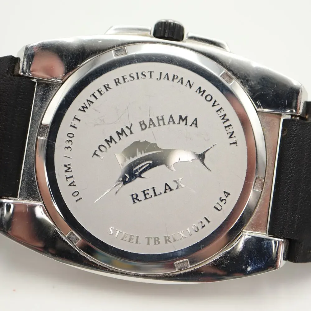 Tommy Bahama Relax Diver 41mm Watch Date Black Leather Silver Orange New Battery
